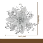 Flor artificial con polvo dorado para Navidad, decoración de 12 cm para árbol de Navidad, coronas y más