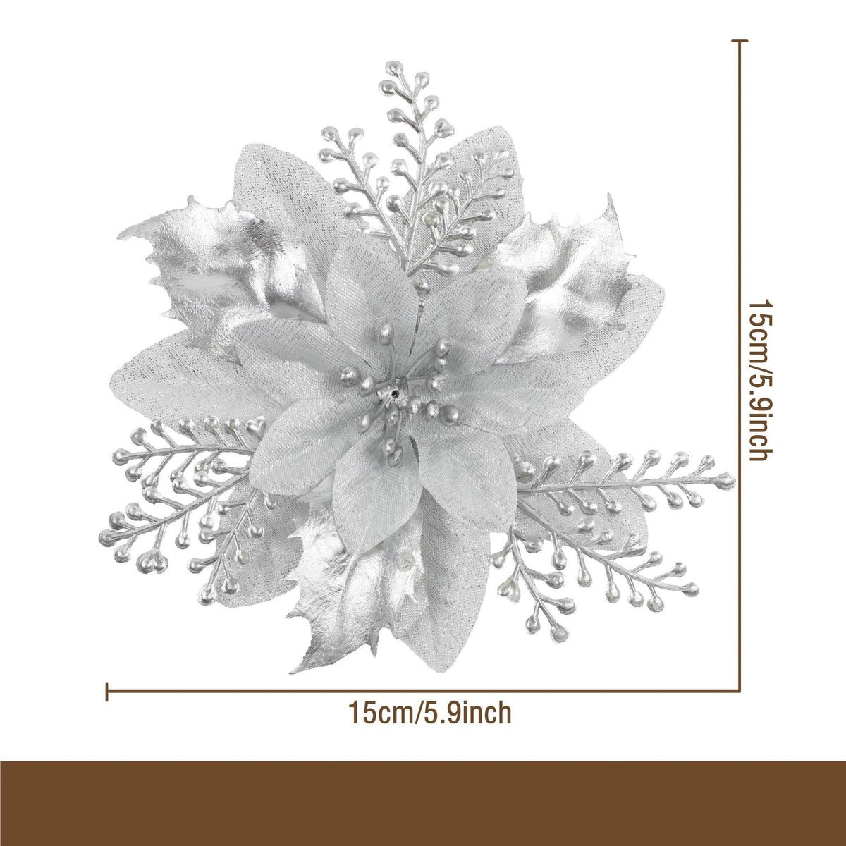 Flor artificial con polvo dorado para Navidad, decoración de 12 cm para árbol de Navidad, coronas y más