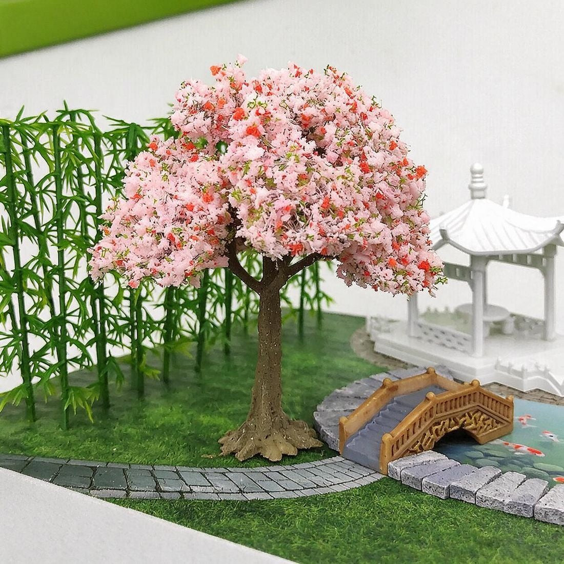 Árbol de Melocotonero en Flor en Miniatura, Racimo de Flores de Plástico para Maquetas y Dioramas, Estilo Premium