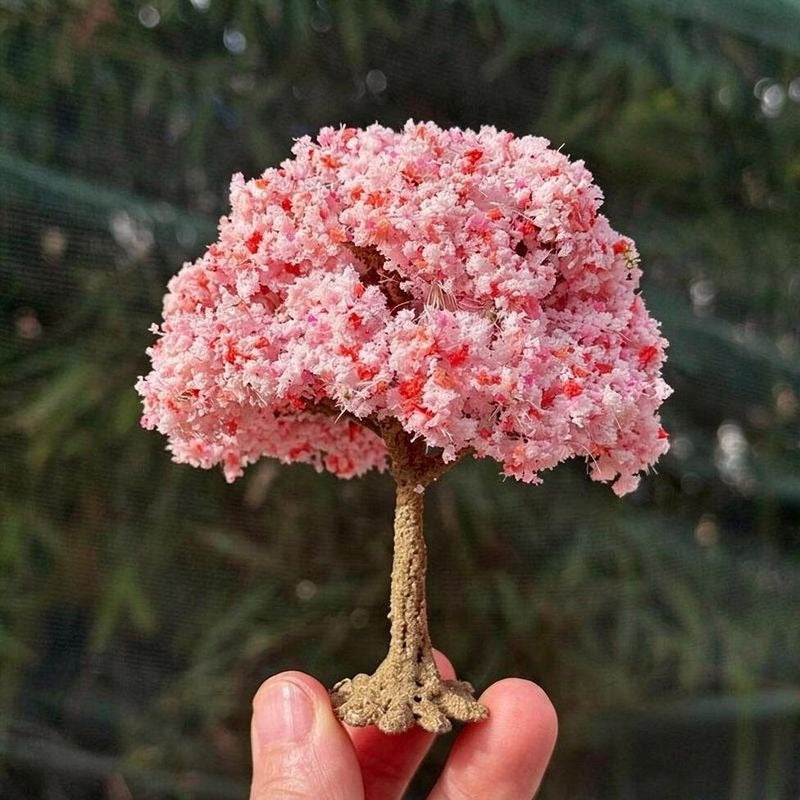 Árbol de Melocotonero en Flor en Miniatura, Racimo de Flores de Plástico para Maquetas y Dioramas, Estilo Premium