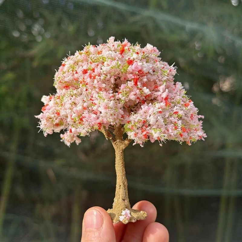 Árbol de Melocotonero en Flor en Miniatura, Racimo de Flores de Plástico para Maquetas y Dioramas, Estilo Premium