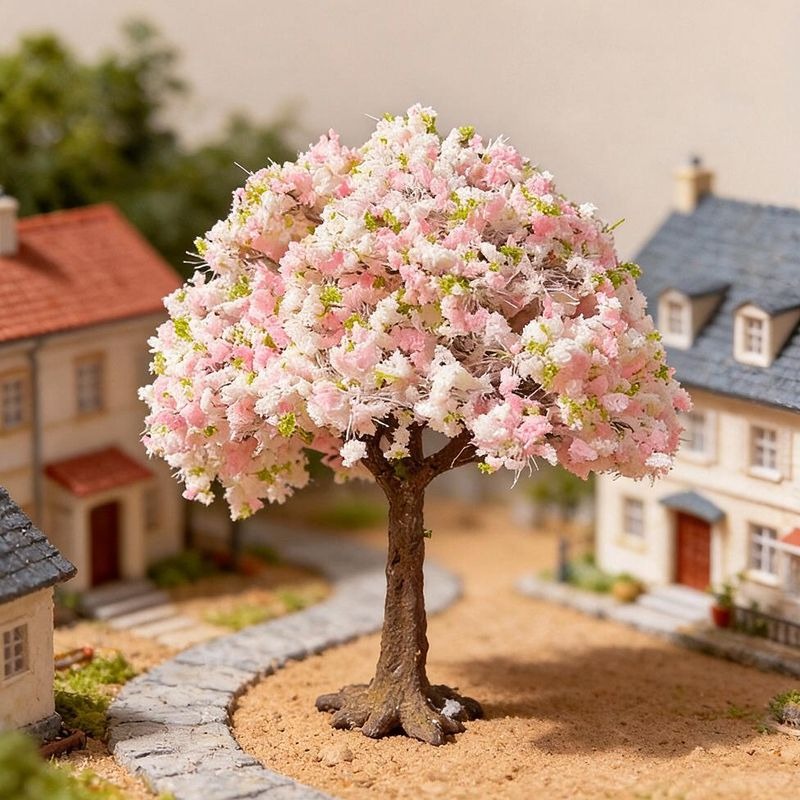 Árbol de Melocotonero en Flor en Miniatura, Racimo de Flores de Plástico para Maquetas y Dioramas, Estilo Premium