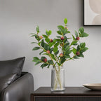 Rama Artificial de Camelia con Frutos de Té, Ramo de Plástico Estilo Nórdico, Decoración para Hogar, Escaparate y Bodas