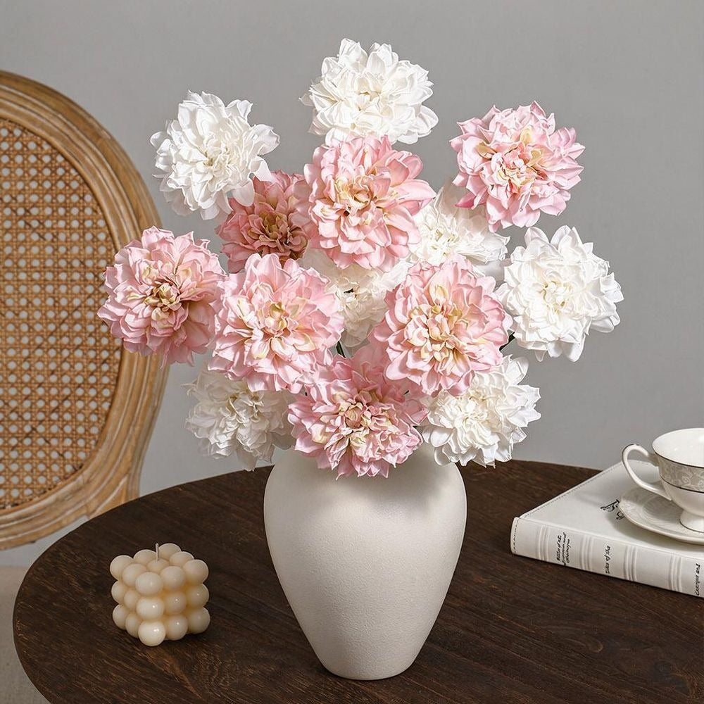 Dalia Artificial de Tela Efecto Seda, Tallo Único con 1 Flor, Borde Tostado, Decoración para Hogar, Bodas y Escaparates