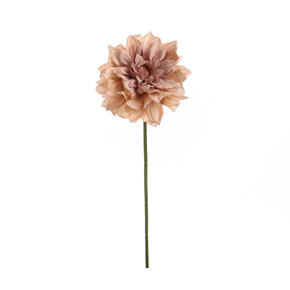 Dalia Artificial de Tela Efecto Seda, Tallo Único con 1 Flor, Borde Tostado, Decoración para Hogar, Bodas y Escaparates