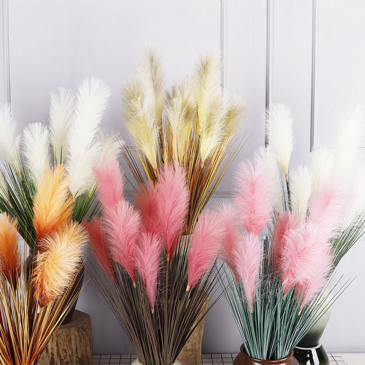 Pampas artificiales con resistencia a los rayos UV de 33" para jardín, balcón y terraza - Azul claro