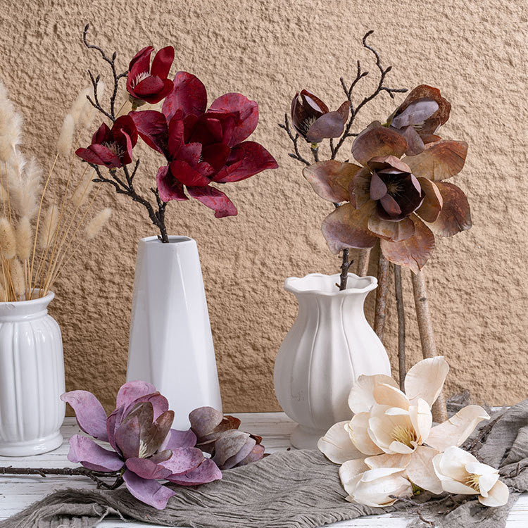 Magnolias artificiales de 19.6" para decoración de interiores - Naranja