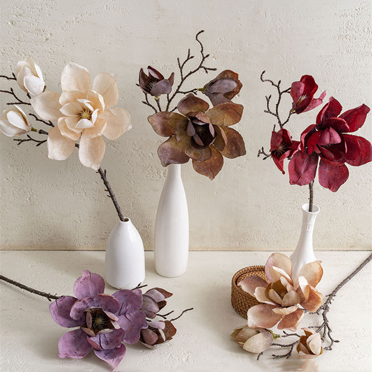 Magnolias artificiales de 19.6" para decoración de interiores - Light coffee