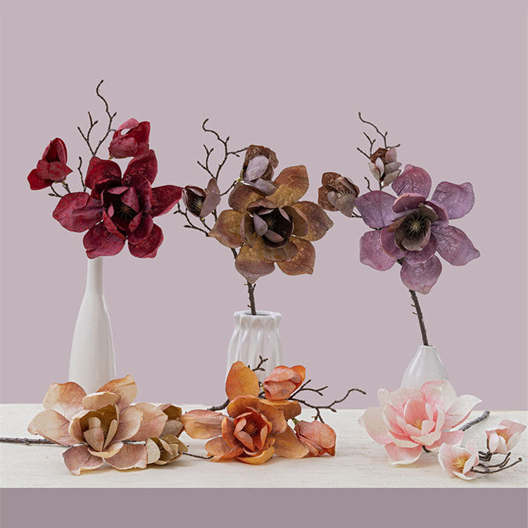 Magnolias artificiales de 19.6" para decoración de interiores - Crema