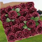 Rosas artificiales de 9" x 3" 25 piezas para bodas y eventos - Fucsia