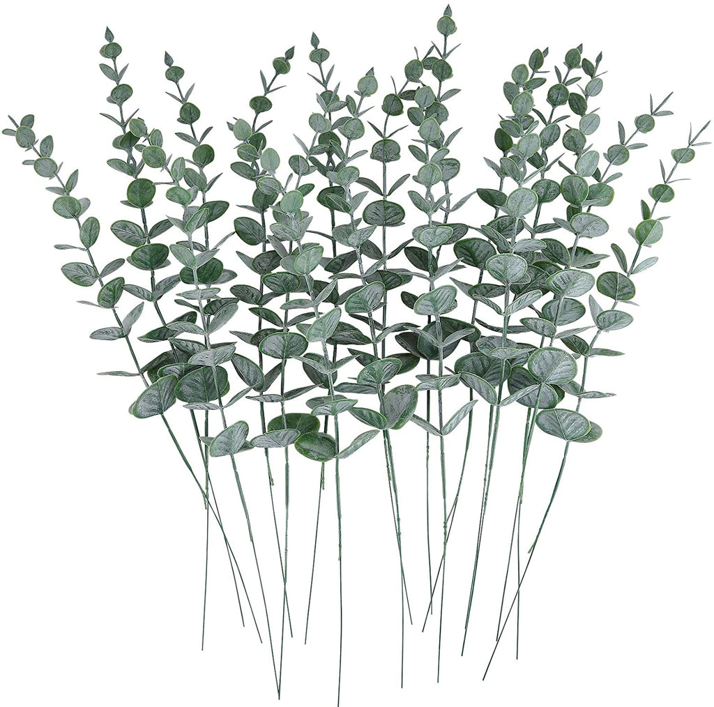 Eucalipto artificial con tacto real de 16" x 4" 12 piezas para jardín, balcón y terraza