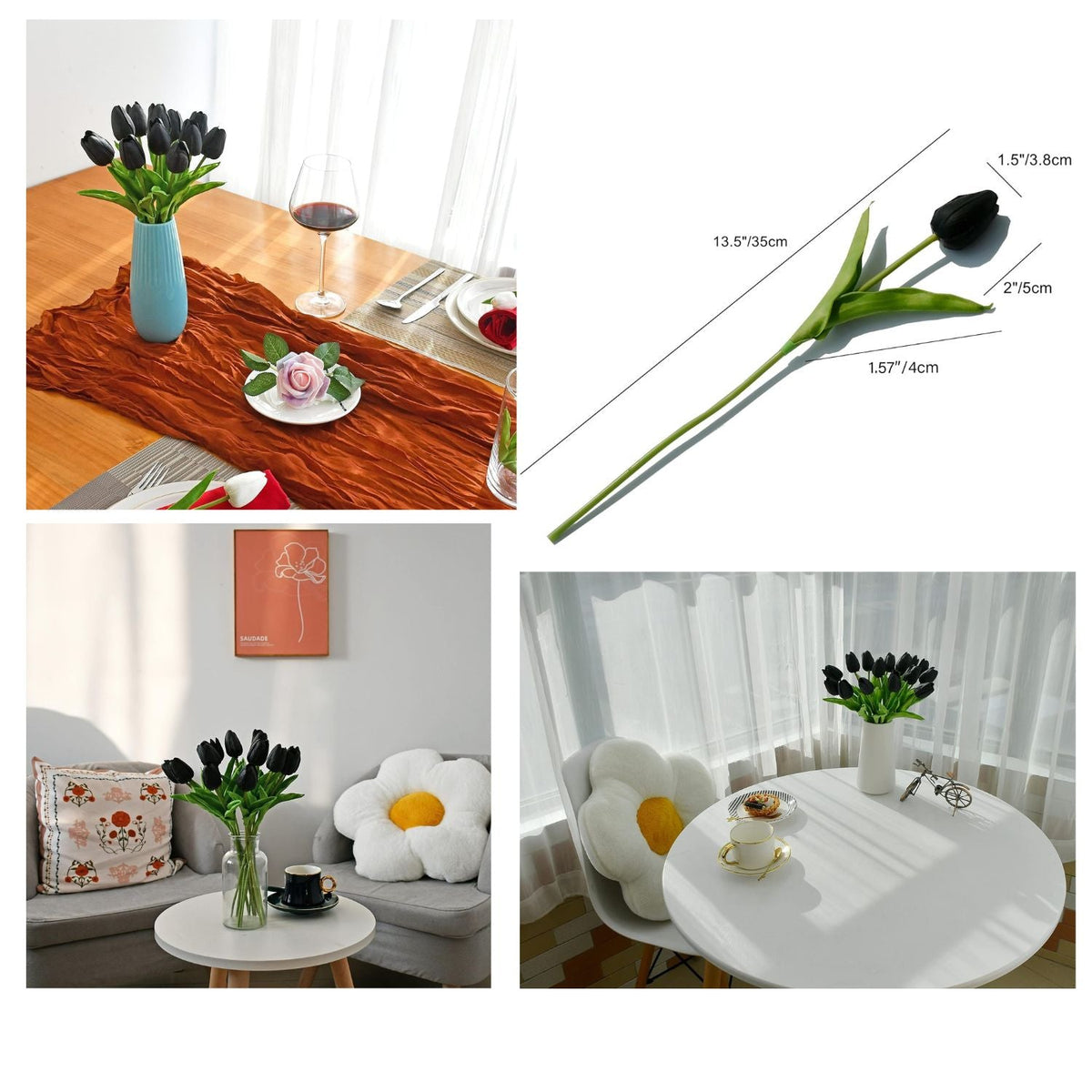 Tulipanes artificiales de 3.5" 20 tallos para bodas y eventos - Rojo