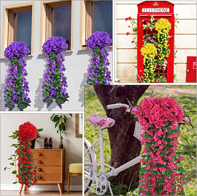 Flores artificiales con resistencia a los rayos UV de 35" x 20" 2 piezas para jardín, balcón y terraza - Rojo