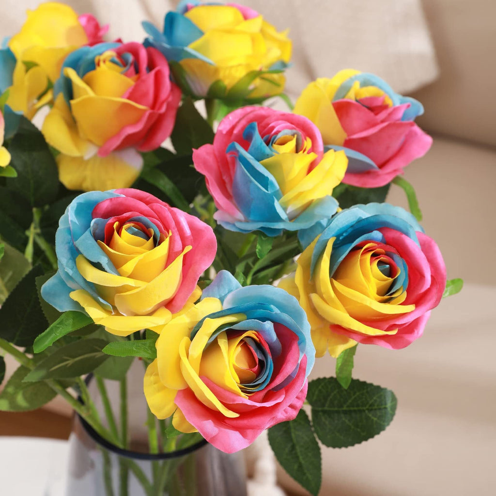 Rosas artificiales de 19" para bodas y eventos - Rainbow02
