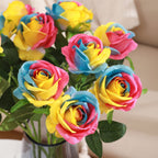 Rosas artificiales de 19" para bodas y eventos - Rainbow02