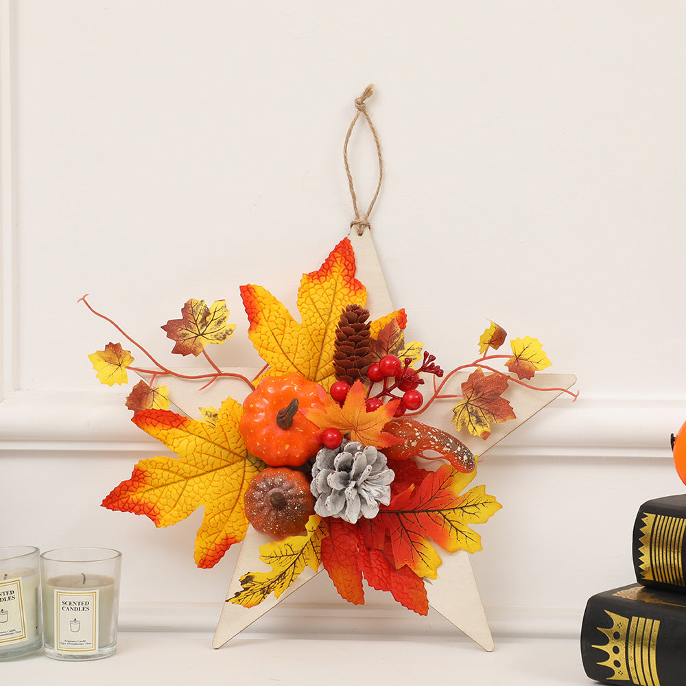 Calabazas artificiales para decoración del hogar - 8 inch pentagram maple leaf pendant-2 Naranja