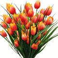 Tulipanes artificiales con resistencia a los rayos UV de 16" x 7" para jardín, balcón y terraza - Rojo rosa
