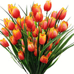 Tulipanes artificiales con resistencia a los rayos UV de 16" x 7" para jardín, balcón y terraza - Rojo rosa