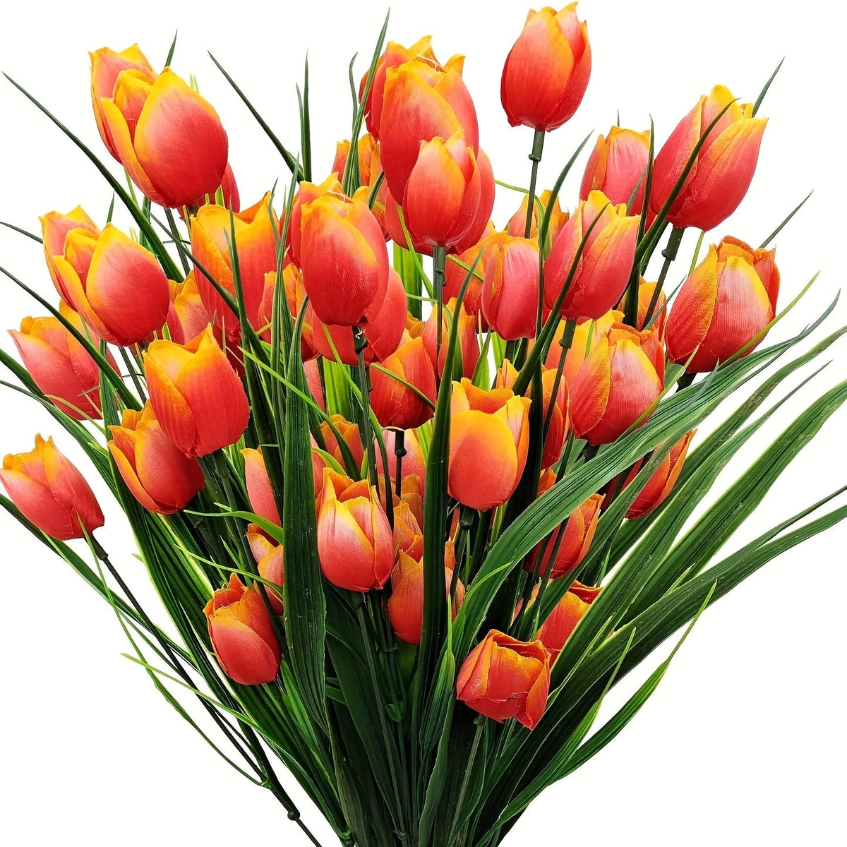 Tulipanes artificiales con resistencia a los rayos UV de 16" x 7" para jardín, balcón y terraza - Rojo rosa