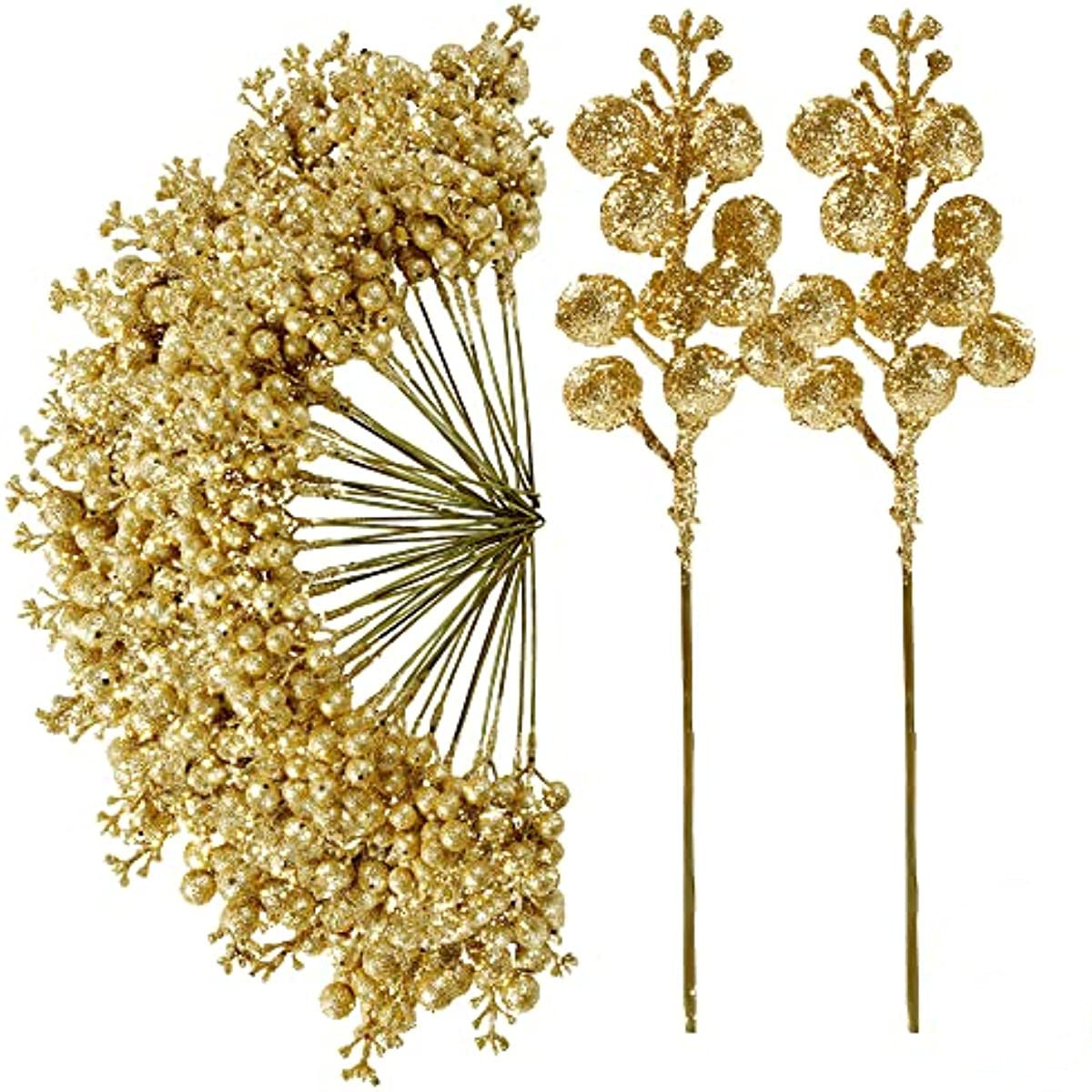 Bayas decorativas artificiales de 8" x 3" 30 piezas para decoración navideña - Dorado