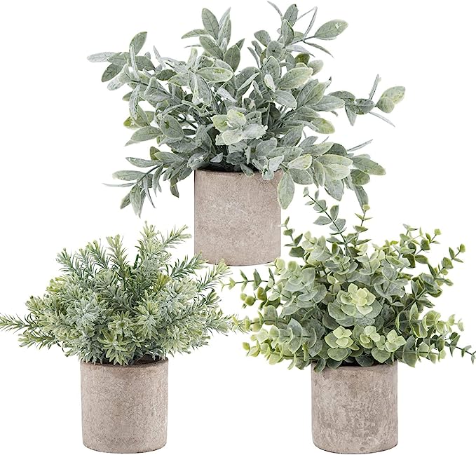 Eucalipto artificial con resistencia a los rayos UV de 10" x 9" 3 paquetes para jardín, balcón y terraza - Verde