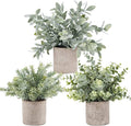 Eucalipto artificial con resistencia a los rayos UV de 10" x 9" 3 paquetes para jardín, balcón y terraza - Verde