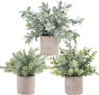 Eucalipto artificial con resistencia a los rayos UV de 10" x 9" 3 paquetes para jardín, balcón y terraza - Verde