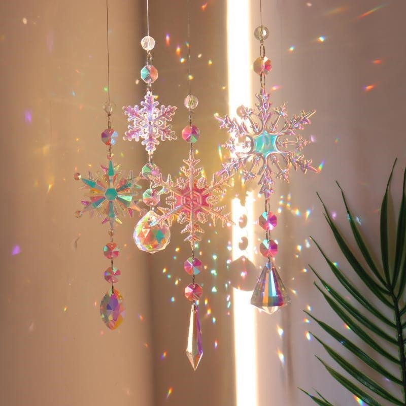 Adorno colgante artificial 4 piezas para decoración de interiores - Clear/rainbow