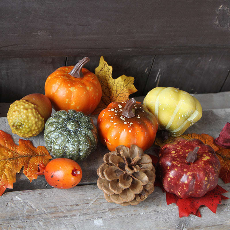 Calabazas artificiales de 4" x 2" para decoración del hogar - Medium: 8 fruits + 6 leaves