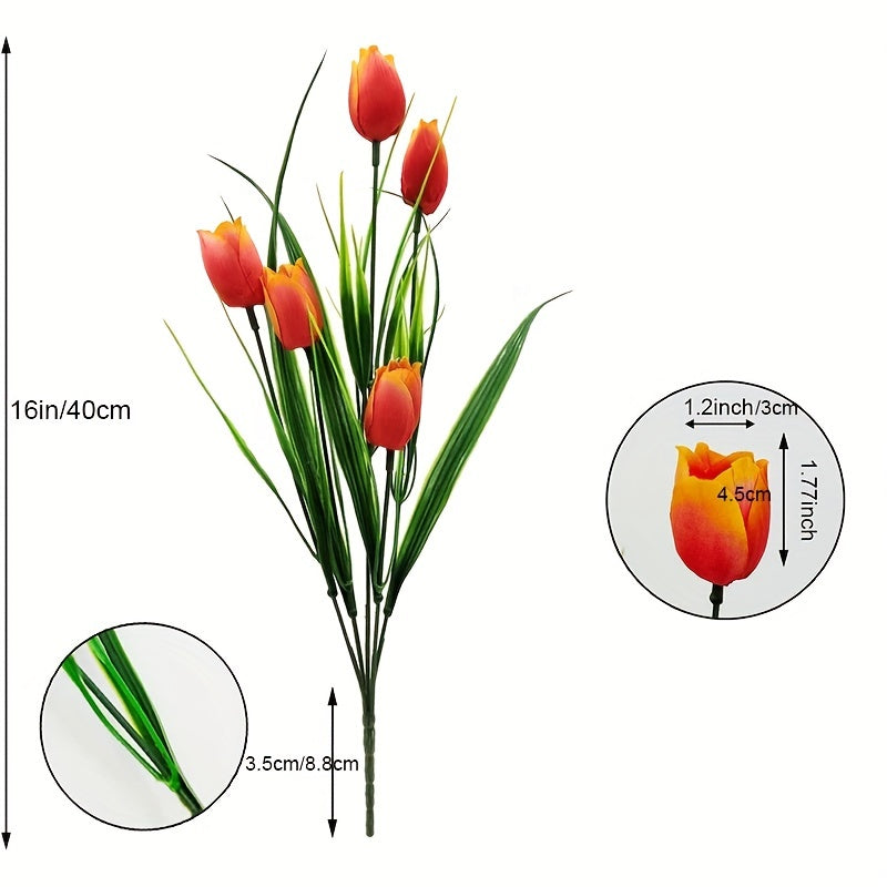 Tulipanes artificiales con resistencia a los rayos UV de 16" x 7" para jardín, balcón y terraza