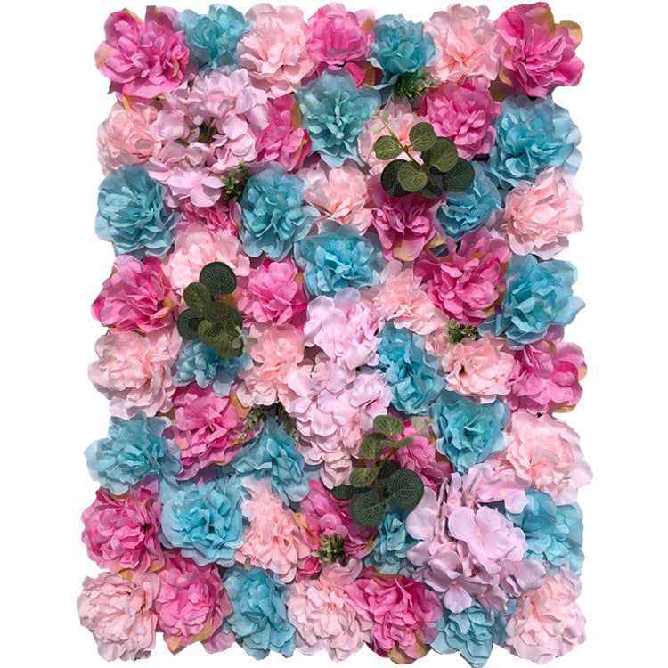 Peonías artificiales con resistencia a los rayos UV para jardín, balcón y terraza - Pack of 4 panels Azul&rosa