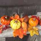 Calabazas artificiales de 4" x 2" para decoración del hogar - Large: 7 fruits + 6 leaves