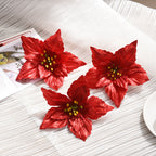 Flores de Pascua artificiales de 5" x 5" 50 piezas para decoración navideña - Naranja