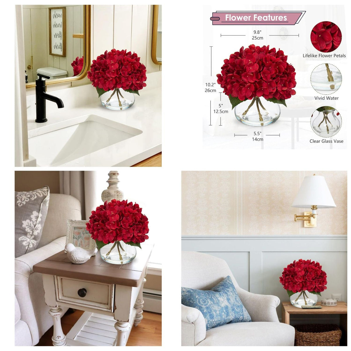 Hortensias artificiales para decoración de interiores