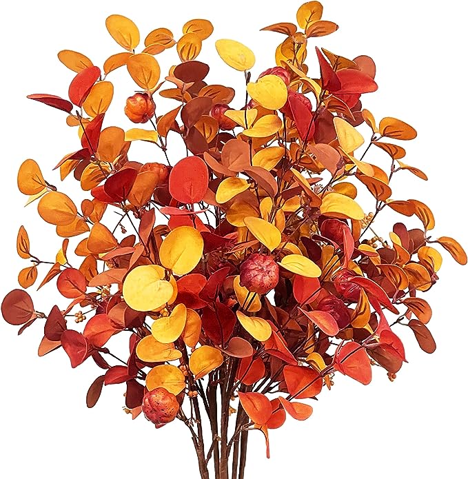 Eucalipto artificial de 32" x 15" 6 piezas para bodas y eventos - Naranja/amarillo/rojo