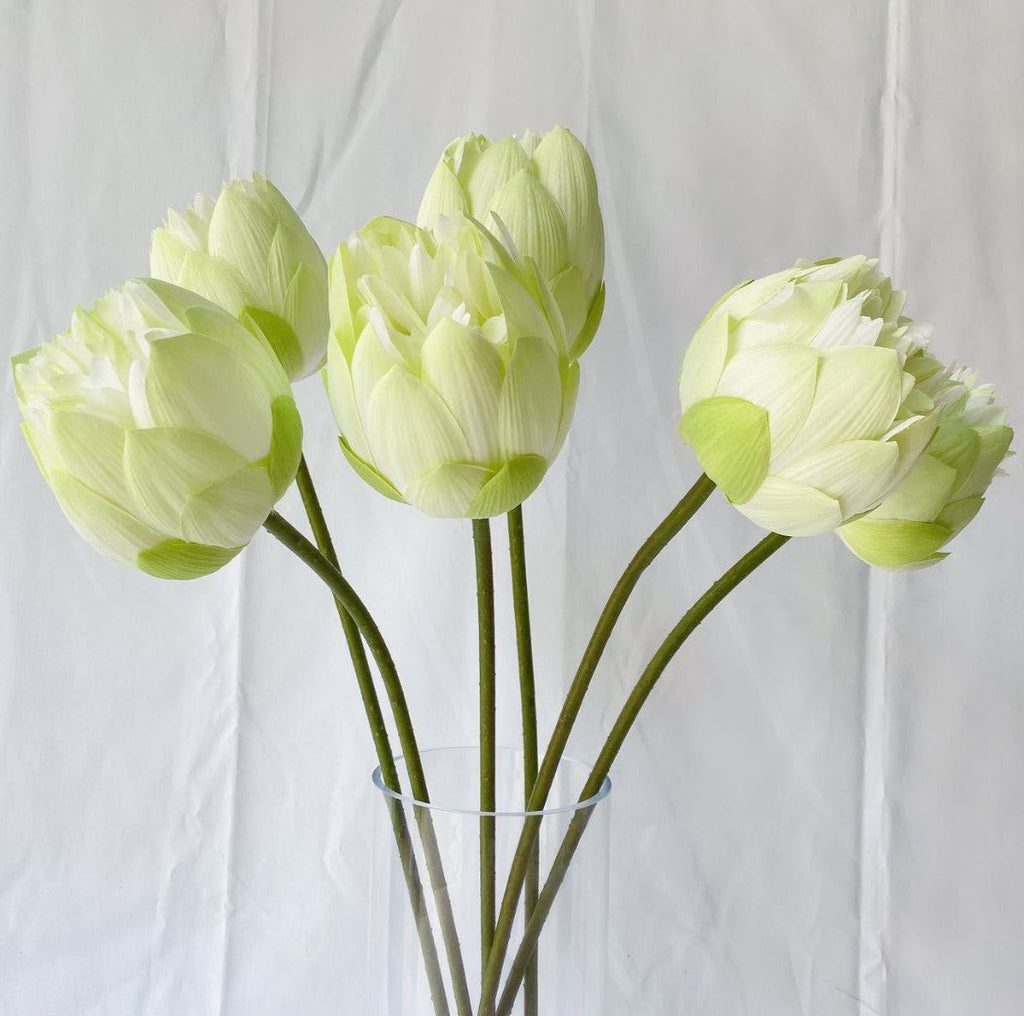 Lotos artificiales de 28" para decoración del hogar, eventos y escaparates - Blanco verde