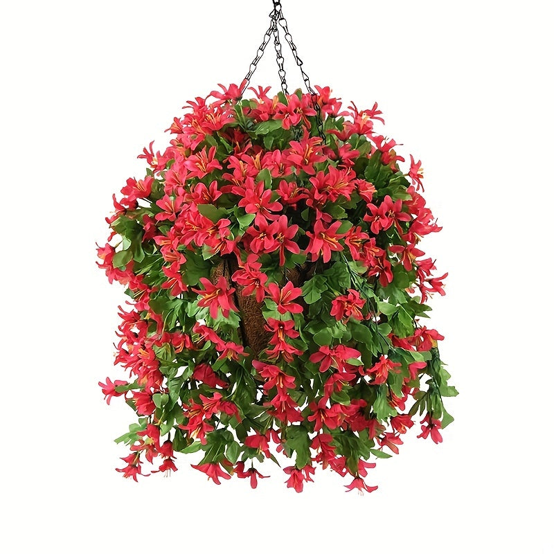 Orquídeas artificiales con resistencia a los rayos UV de 32" x 15" para jardín, balcón y terraza - Deep rojo