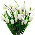 Tulipanes artificiales con resistencia a los rayos UV de 16" x 7" para jardín, balcón y terraza