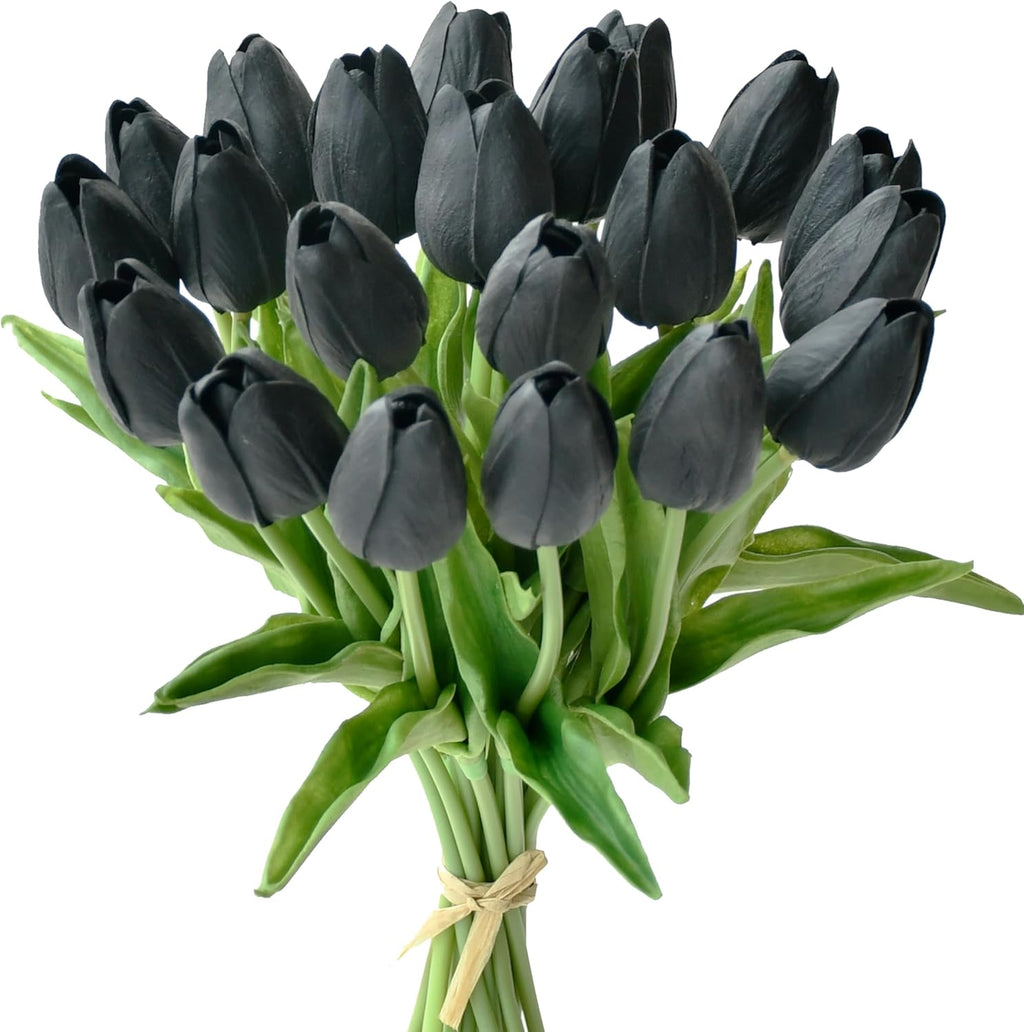 Tulipanes artificiales de 3.5" 20 tallos para bodas y eventos - Negro