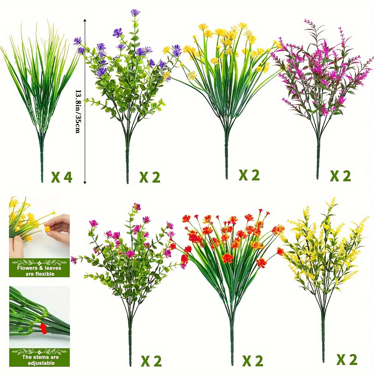 Arbusto artificial con resistencia a los rayos UV de 14" x 15" para jardín, balcón y terraza