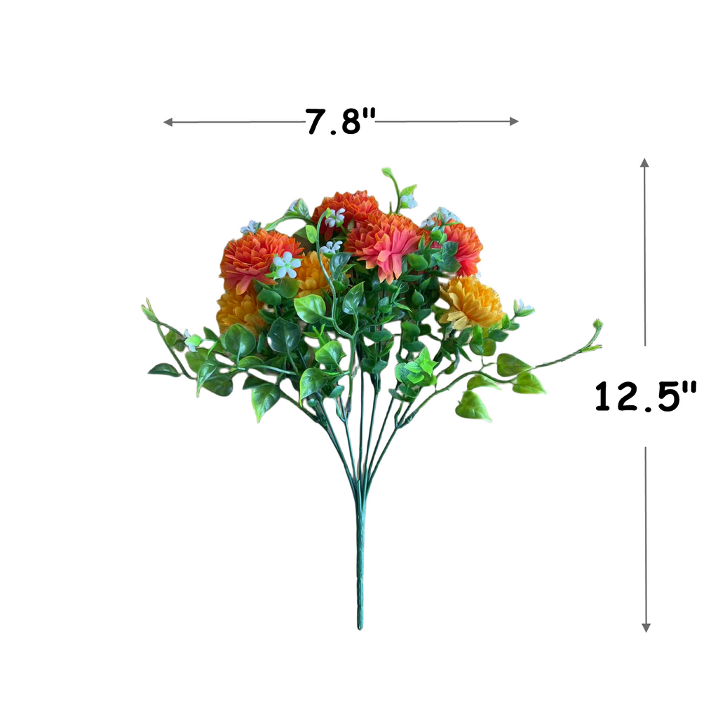 Crisantemos artificiales con resistencia a los rayos UV de 13" x 8" para jardín, balcón y terraza - Rosa/rojo