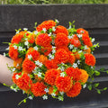 Crisantemos artificiales con resistencia a los rayos UV de 13" x 8" para jardín, balcón y terraza - Naranja quemado/amarillo