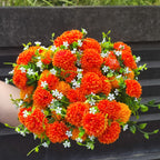 Crisantemos artificiales con resistencia a los rayos UV de 13" x 8" para jardín, balcón y terraza - Naranja quemado/amarillo