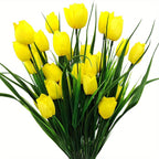 Tulipanes artificiales con resistencia a los rayos UV de 16" x 7" para jardín, balcón y terraza