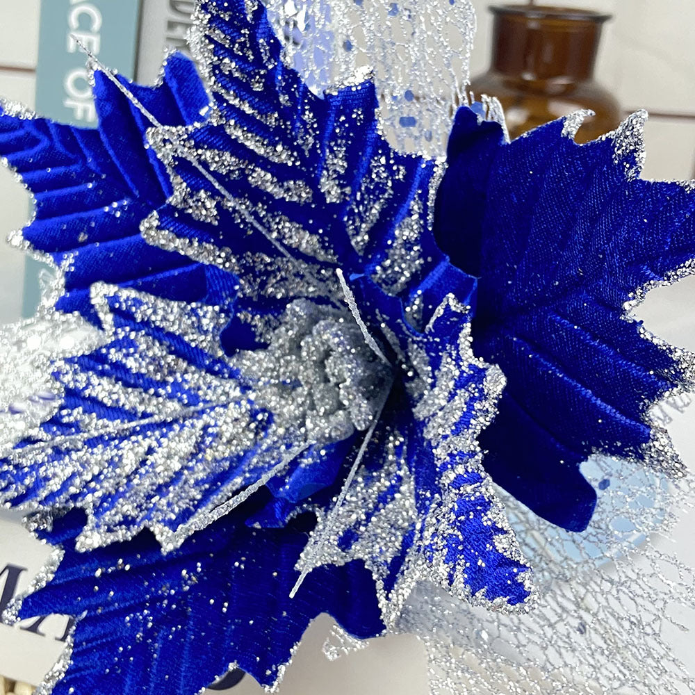 Flores de Pascua artificiales de 10" 5 piezas para bodas y eventos - Plateado