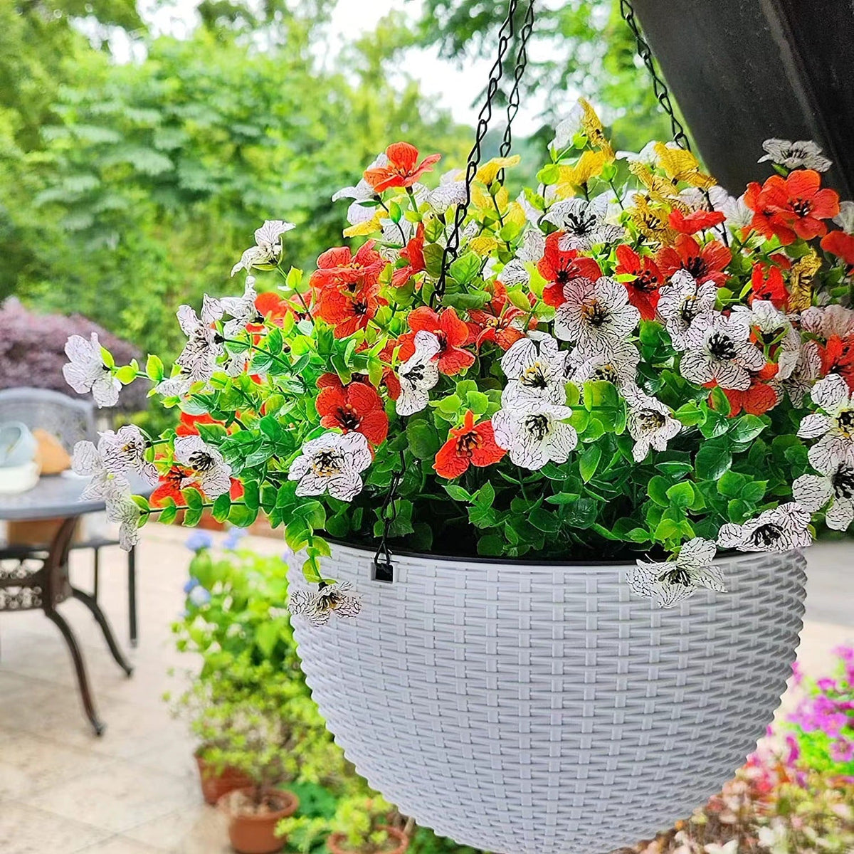 Orquídeas artificiales con resistencia a los rayos UV de 14" x 9" para jardín, balcón y terraza - Morado