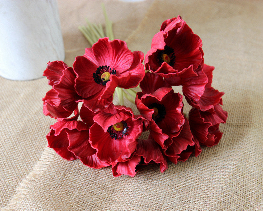 Amapolas artificiales con resistencia a los rayos UV con tacto real de 13" 10 piezas para jardín, balcón y terraza - Rosa