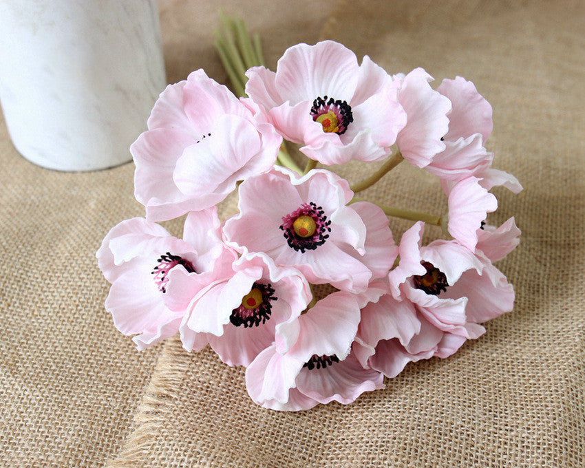 Amapolas artificiales con resistencia a los rayos UV con tacto real de 13" 10 piezas para jardín, balcón y terraza - Rojo rosa