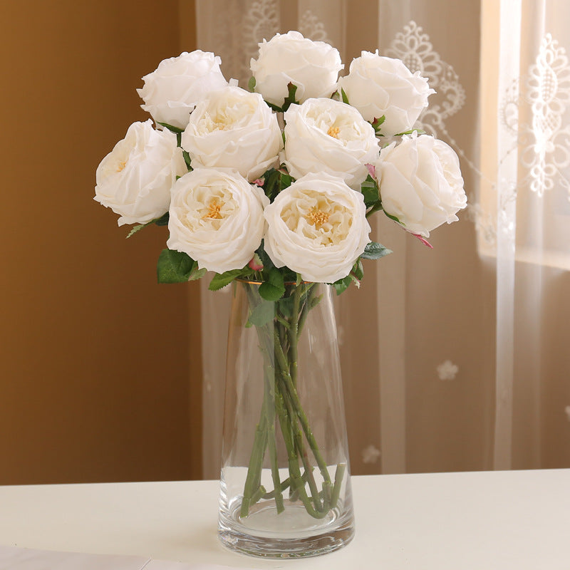 Rosas artificiales con tacto real de 17" 9 piezas para bodas y eventos - Blanco