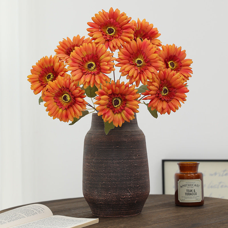 Crisantemos artificiales de 19" 9 tallos para decoración de interiores - Sunset